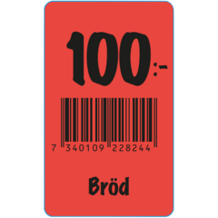 915408 Etikett Bröd 100:- 30x50mm flour röd