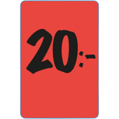 915471 Etiket 20:- 20x30mm lys rød