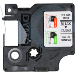 45010 Märkband Dymo D1 Svart/Transparent 12mm