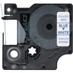45014 TAPE DYMO D1 BLÅ/HVIT 12MM