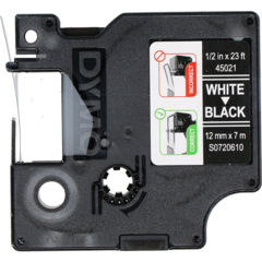 45021 Märkband Dymo D1 Vit/Sv 12mm