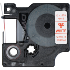 45015 TAPE DYMO D1 RØD/HVIT 12MM
