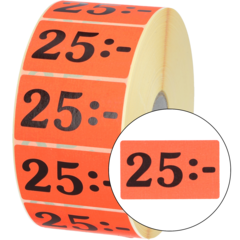 516005 Etikette 20:- 50x30mm lys rød