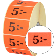 516001 Etikett 5:- 50x30mm flour röd
