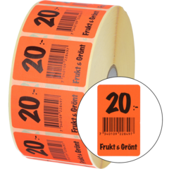 915429 Etikett Frukt & Grönt 20:- 30x50mm flour röd