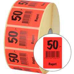 915403 Etikett Bageri 50:- 30x50mm flour röd