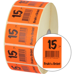 915430 Etikett Frukt & Grönt 15:- 30x50mm flour röd