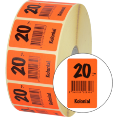 915443 Etikett Kolonial 20:- 30x50mm flour röd