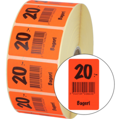 915406 Etikett Bageri 20:- 30x50mm flour röd