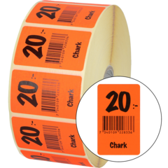 915418 Etikett Chark 20:- 30x50mm flour röd
