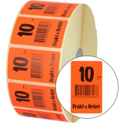 915432 Etikett Frukt & Grönt 10:- 30x50mm flour röd