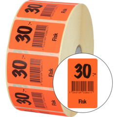 915424 Label Fish 30:- 30x50mm Fluorescent Red