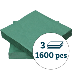 123303 Servett 3-Lag Mörkgrön 33x33cm