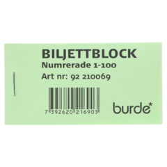 210069 Biljettblock 1-100 Grön