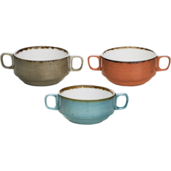 1480310 BRISBANE SOUP BOWL 3 ASS D10XH5,3CM2 HANDLES - BLUE-GREY-ORA