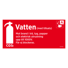607056 Brandskylt Vatten med tillsats CGS röd/vit vinyl 10x20cm