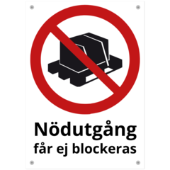 SKMX79 Skylt Nödutgång får ej blockeras 210x297mm
