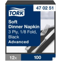 157470251 SERVIETT TORK 1/8 SORT 39X39CM