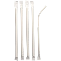 404216 White Flexible Paper Straws 220x6mm Hygienically Packaged