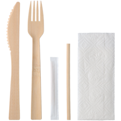 66076 Bestikset i bambus med serviet - 5 dele