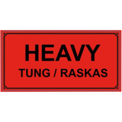 414106 Varningsetikett Heavy Tung / Raskas flour röd