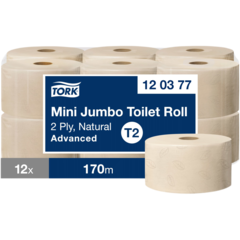 157120377 Toalettpapper Tork Advanced Mini Jumbo T2 Natur 2-lag 170m