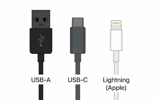 Jämförelse mellan USB-A, USB-C och Lightning kontakter