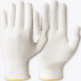 Vita bomullshandskar med noppor