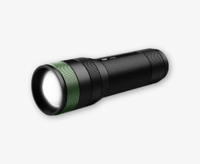 Svart ficklampa med grön detalj