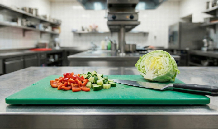 Grön skärbräda: Grönsaker och frukt