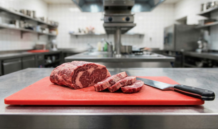 Röd skärbräda: Kött