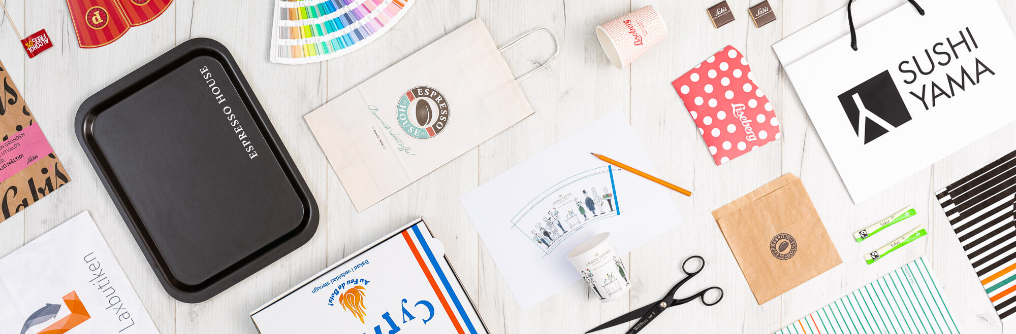 Restaurangprodukter med logo och tryck