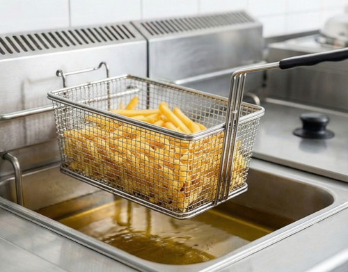 Cleaning the deep fryer.