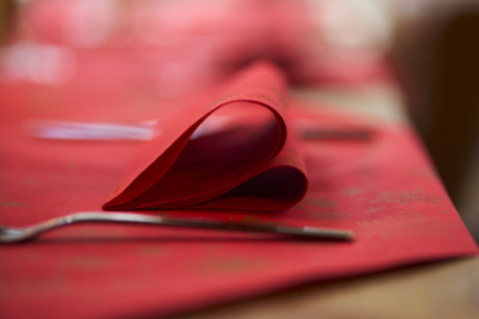 Röd duk och servett från Dunis serie Stargazing Red