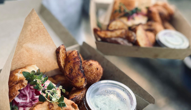 Take away box med hamburherpapper