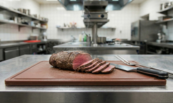 Brun skärbräda: Tillagat kött 