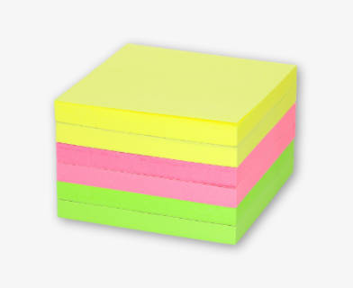 post-it-lappar 76x76 mm – gul, rosa grön - 100 blad
