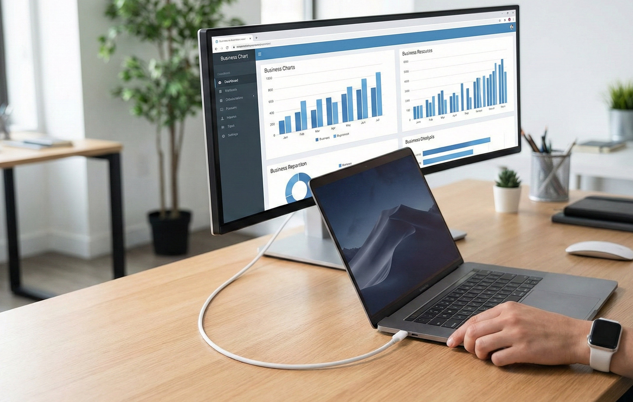 Översikt över olika kablar och deras användningsområden – USB-C, Thunderbolt, Lightning med mera – för enkel laddning, dataöverföring och bildanslutning.
