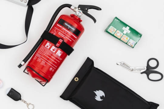 Säkerhet; Brandsläckare, brandfilt, första hjälpen med mera. 