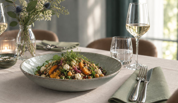 Sallad i djup skål med grön servett
