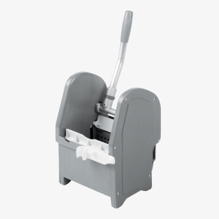 En grå och vit moppress med ett handtag som kan adderas till en städvagn.